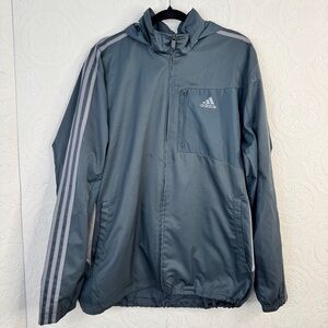 Adidas Jacket Men's XL Gray Colorblock Hooded Windbreaker Full Zip Running Mesh